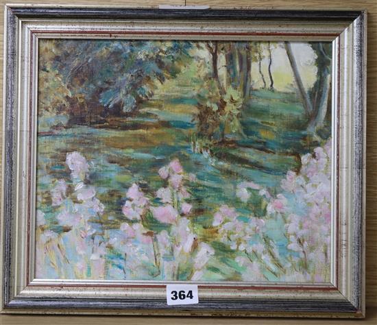 Impressionist School, oil on canvas, Flowers in woodland, 24 x 30cm